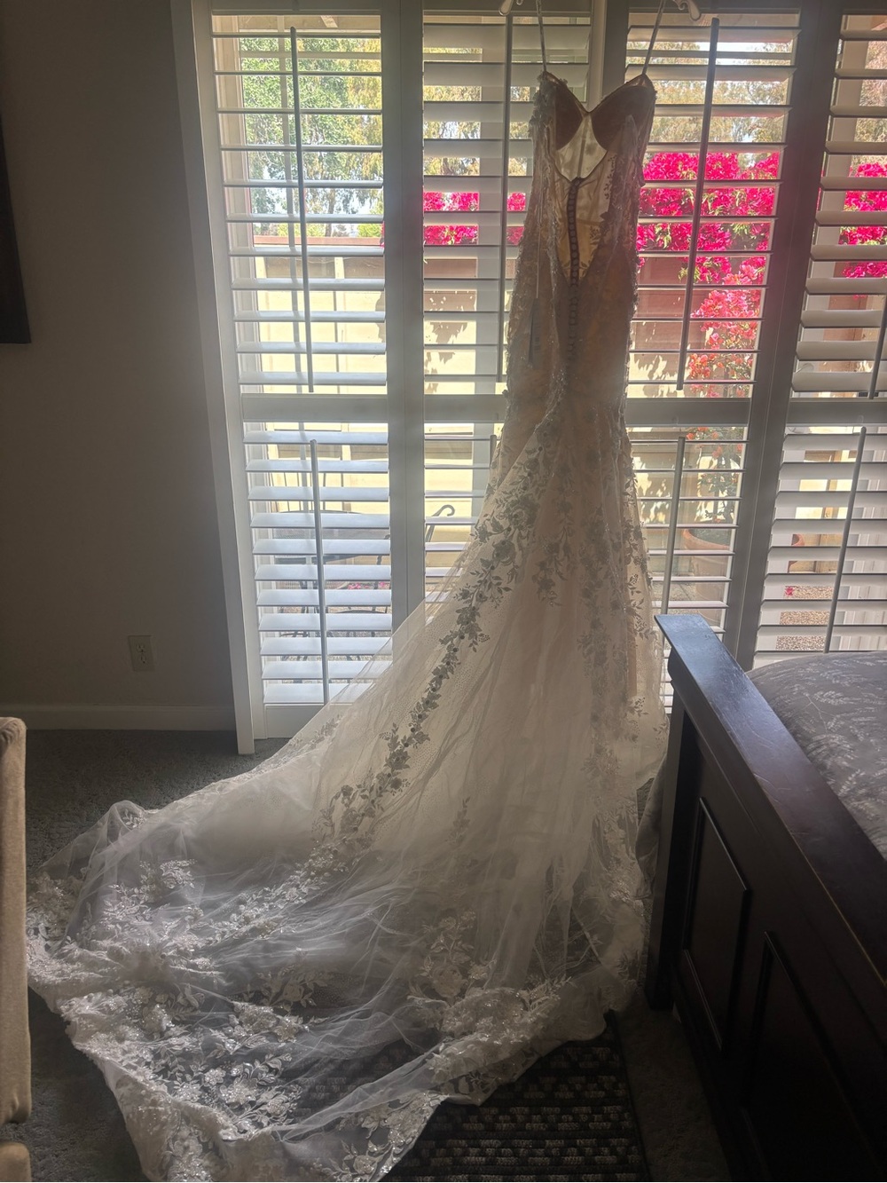 Ivory Lace Embellished Bridal Gown, sheer bodice